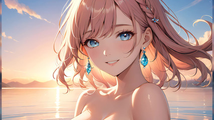 LustRender: Reflexões pastel: uma jovem bonita com céu macio nos olhos