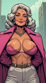 La abuela y el escote maduro y el arte de las tetas