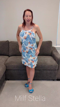 Tropical Dress with Blue Heels