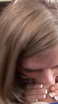 Blonde Teen Megan Secretly Gives Her Step Brother a Blowjob and Gets Covered in Cum