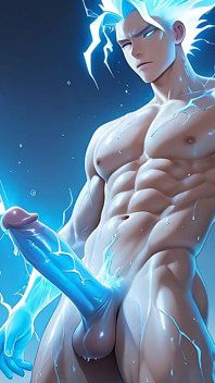 Lightning Elemental Solo Boy Jerking Erect Dick with Electric Glow