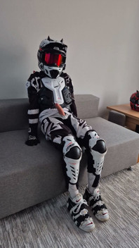 Motorcyclist in Gear Cum Hot on Himself