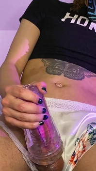 TS Masturbating Big Dick with Fleshlight Toy