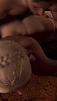 Het blond älva ansikte ner anal på sängen: 3D porr