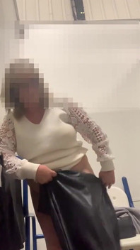 Julie in M&s Locker Room - No Knickers Under Skirt, Sits on Dildo Then Tries on Skirts in Tan Tights