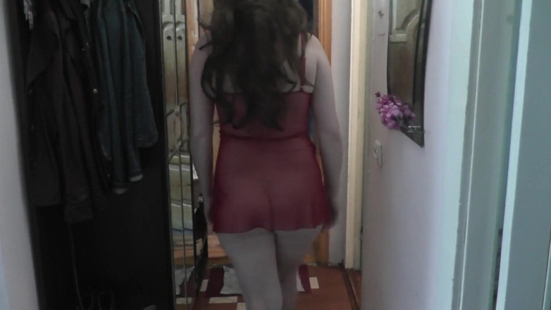 XXX-Platinum: Beautiful MILF in Transparent Peignoir Without Panties Opens Door to...