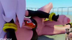 L6RD7BLU3 FUTA: Android 21 masturba-se e goza em todos os lugares, pau duro...