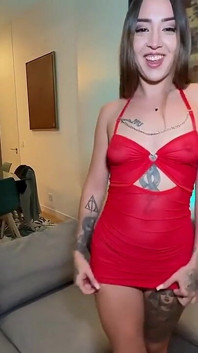 Beautiful Tattooed Brunette Wants to Taste My Big Cock in Her Tight Pussy.