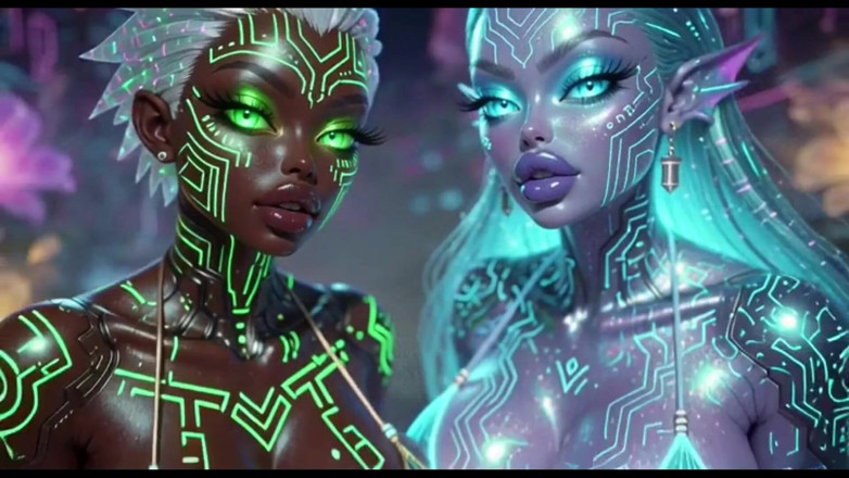 Hot girl dancing: Beautiful Aliens Kiss on Nice Music, Ai Animation