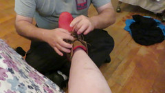 BBW nurse Vicki adventures with friends: I make my slave smell my stinky rubber garden boots