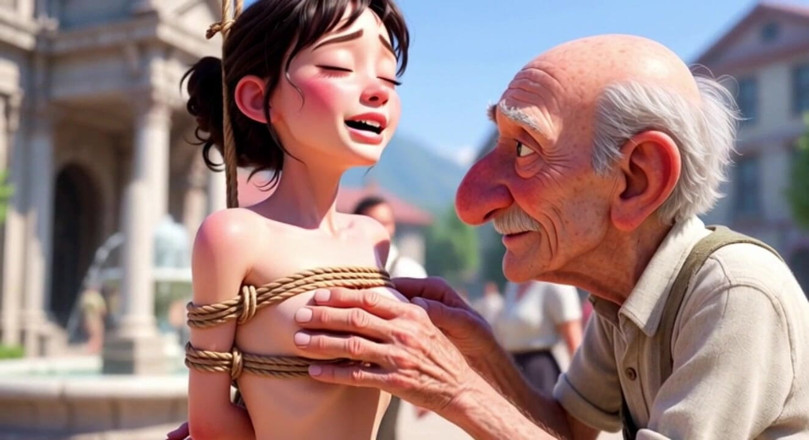 YOUR BEST FANTASY: Tied Woman in Public Square - Old Man Caresses Her Body