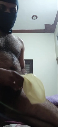 Solo Man Masturbating Using Big Balloon and Cumming on Stomach Before Going to Bed...