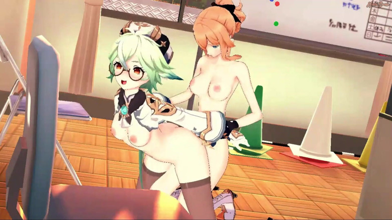 Hentai Smash: Futa Jean bir masada Sucrose'yi sikiyor ve midesine boşalıyor - Genshin çarpma...