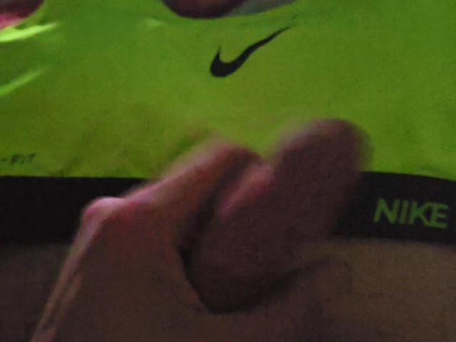 Using My Step Sis Bra to Help Me Cum in Her Green Nike Pro Sports Bra (Jizz Sock Studio)