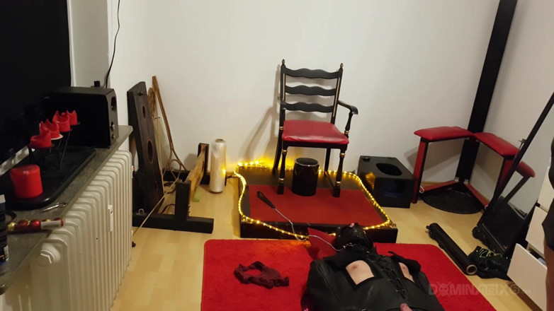 LadyPam: Busty Dominatrix Drenches Bound Slave in Sloppy Golden Shower