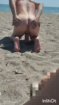 Naked on the Beach Peeing on All Fours