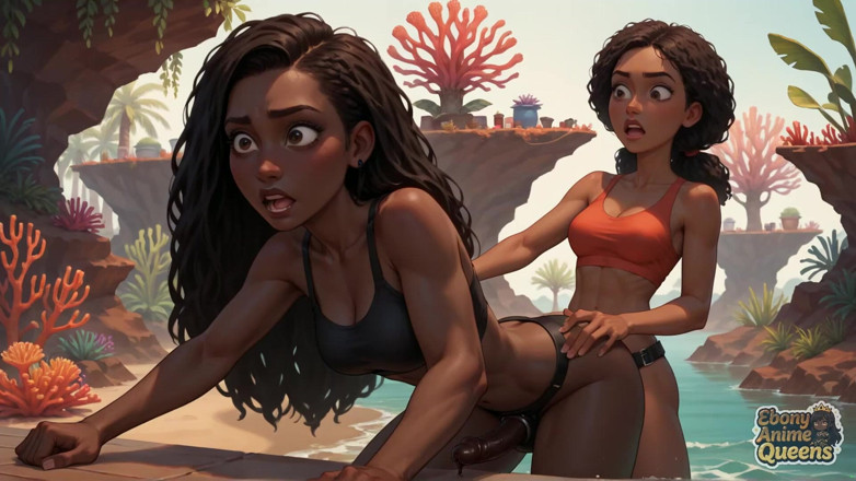 Ebony Anime Queens: Sinnliche ebenholz mag schlampenorgie in einem tropischen Paradies, während ihr...