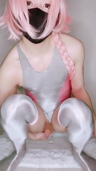 Astolfo Femboy Rides Dildo and Cums in Shiny Swimsuit