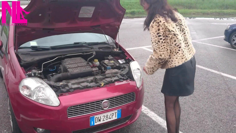 Nyllady: Sexy Speedy Driving in Patent Black Pumps and Seamed Black...