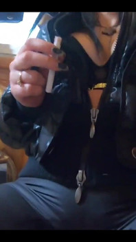 Milfycalla - a Lot of Cum on My Black Down Jacket and Black Leather Leggings 216