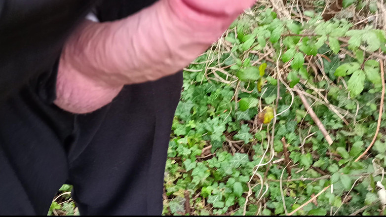 Rockardglans: Великий необрізаний член крейсерська, крупним планом дрочить у лісі в робочому одязі - рокард тато