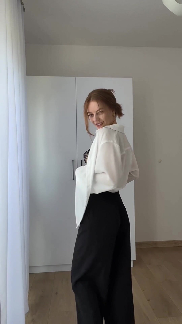 LadyInBad: Hot MILF-secretary Dances Slow Striptease, Showing Hairy Pussy and Chest