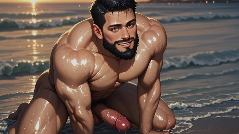 Erotic Man: Mięśni faceci na plaży Ai porno