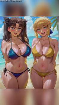 Saber & Rin Tohsaka Bikini Twerk and Bounce - Fate