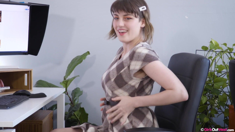 Girls Out West: Curvy office girls with big boobs and hairy cunts masturbate...