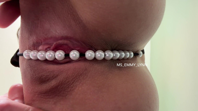 Ms_Emmy_Lynn: Pearl Thong in Shaved Pussy Close up