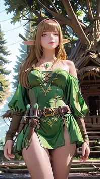 ¡La fantasía privada de elfo del bosque! Traje de hombro verde, arrodillarse y arquear las caderas contra un estilo blanco marcado.