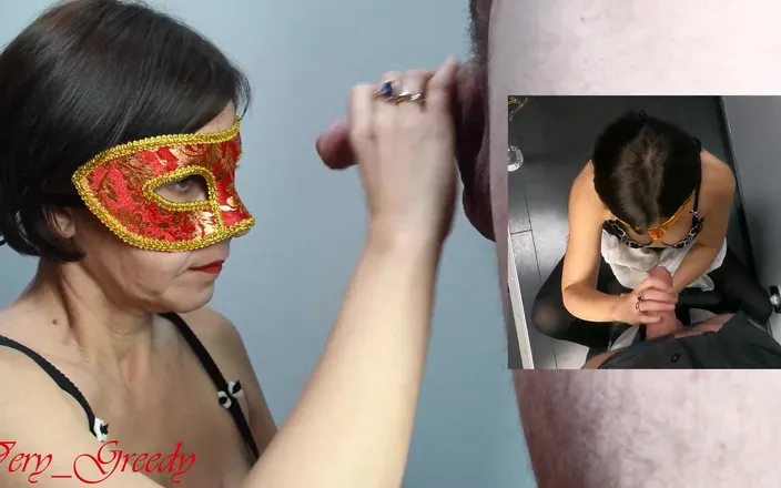 Les Gourmands: MILF with a Red Mask Sucks Her Husbands Big Cock...