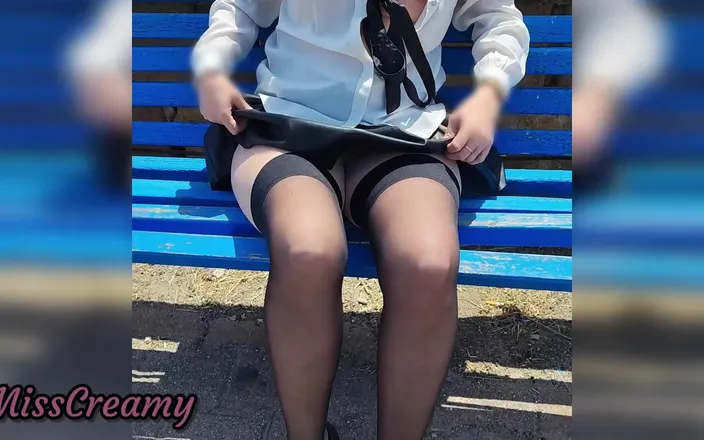 Miss Creamy: Pussy Flash - My Slutty Teacher Fingers Her Pussy in the...