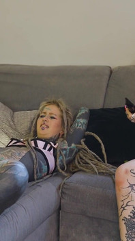 Alt Punk Girls Share a Tattoo Cock