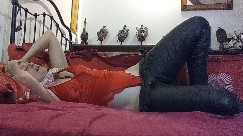 French Amateur Who Wears Satin Outfit with Stockings and High Heels (Amoul Solo)