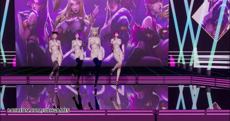 3D-Hentai Games: Dia das meninas - Algo striptease Ahri, Akali, Evelynn, Kaisa 3d dança...