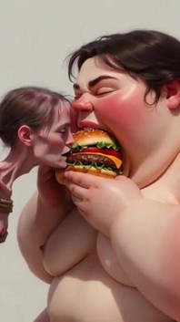 Intense Feeding Session - SSBBW Humiliates and Fattens Thin Girl