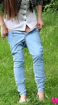 Diana Pee on a Rock in the Forest and Then She Dress Pulling up Her Tight Jeans