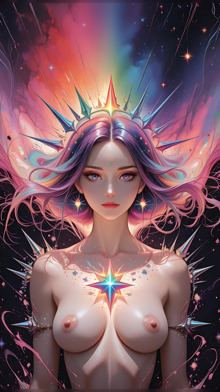 VelvetInk Studio: Shadow Oracle of the Void Storm com Rainbow Prism Spikes...
