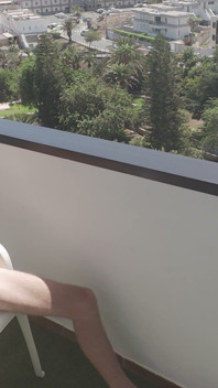 Stroking My Big Dick Outside on the Balcony Moaning for My Baby Girl to Suck Me