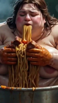 미친 듯이 음식을 먹는 거대한 SSBBW - 털이 무성한 보지 노출