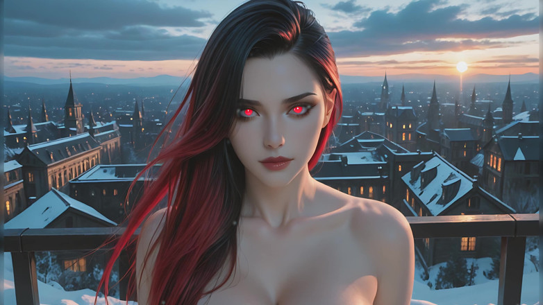 LustRender: Rumunská Demoness Immortal Enchantress na bouři na střeše