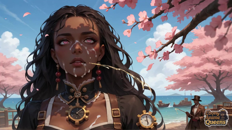 Ebony Anime Queens: La brutta dea ebano dà un fiore di ciliegio - ocean