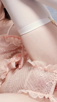 Sensual Self-fucking with Glass Dildo Tight Ass of Cute Girl in Sexy Lingerie and Nylon Stockings