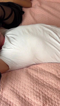Tied Slave Under Her Legs in Pantyhose - Domination Humiliation