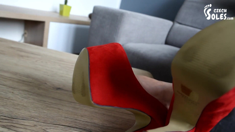 Czech Soles - foot fetish content: Horny redhead wife's sexy shoe and foot worship - part 1