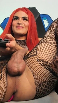 Latina Trans Girl in Pantyhose Masturbates Her Hard Cock Online