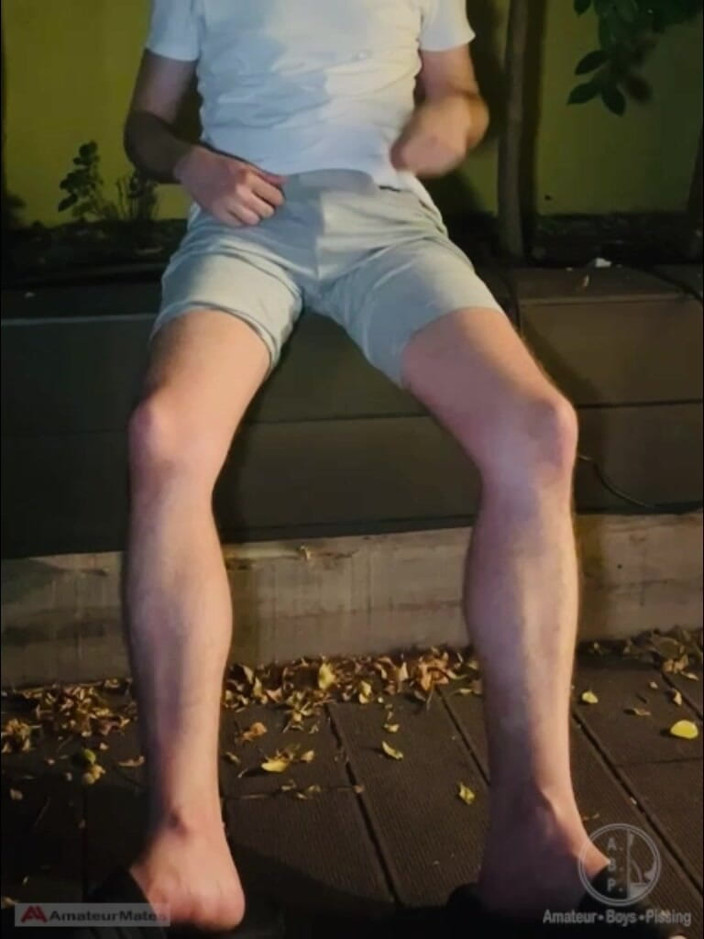 AmateurBoysPissing: Amateur Twink Em Adilette Sandals Wets Himself in the Garden...