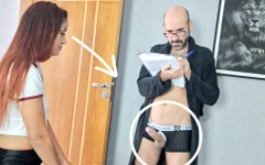 Dirty Old Man Receives Delivery Girl with Dick Out!