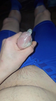 I wank and cum inside a condom while I wear my Blue Nike pro spandex underwear